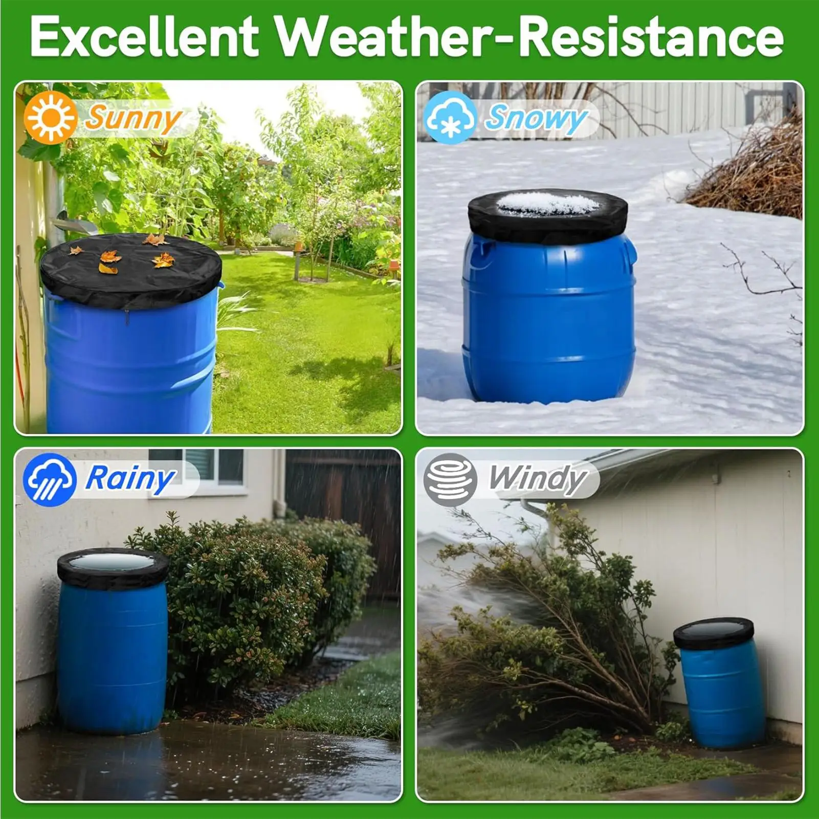 Water Barrel Cover For Outside 2 Pieces Waterproof All-Weather Protector 55 Gallon Barrel Cover For Lawn Garden Yard Patio