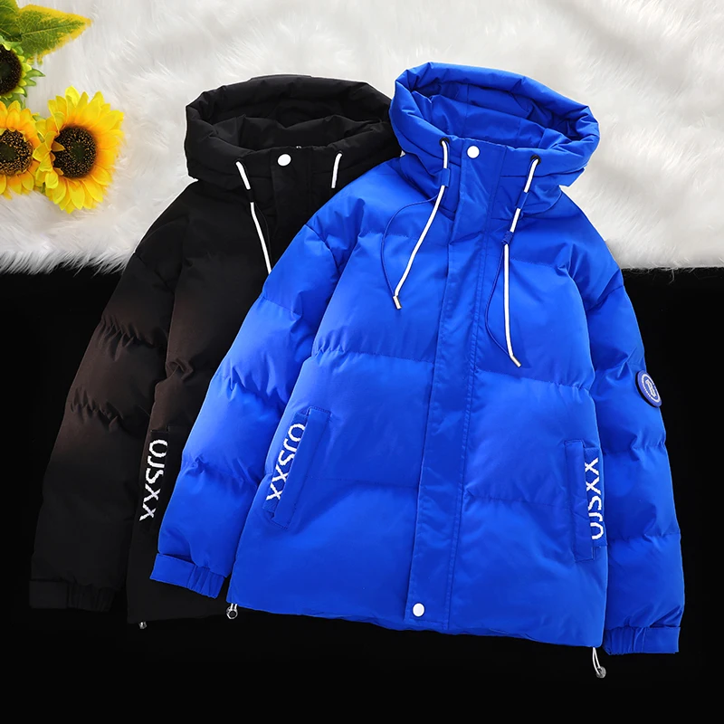 Moda 2024 outono inverno masculino sólido com capuz algodão-acolchoado jaquetas roupas outwear solto casacos quentes à prova de vento grosso parkas