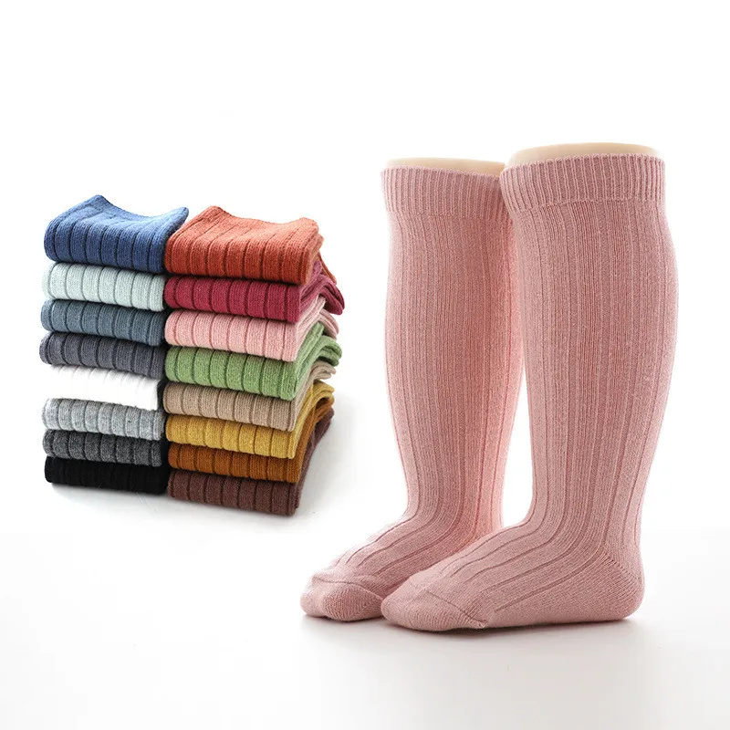 New Solid Casual Baby Boys Girls Knee High Long Socks Cotton Breathable Stripe Soft Kids Sock Children School Uniform Socks