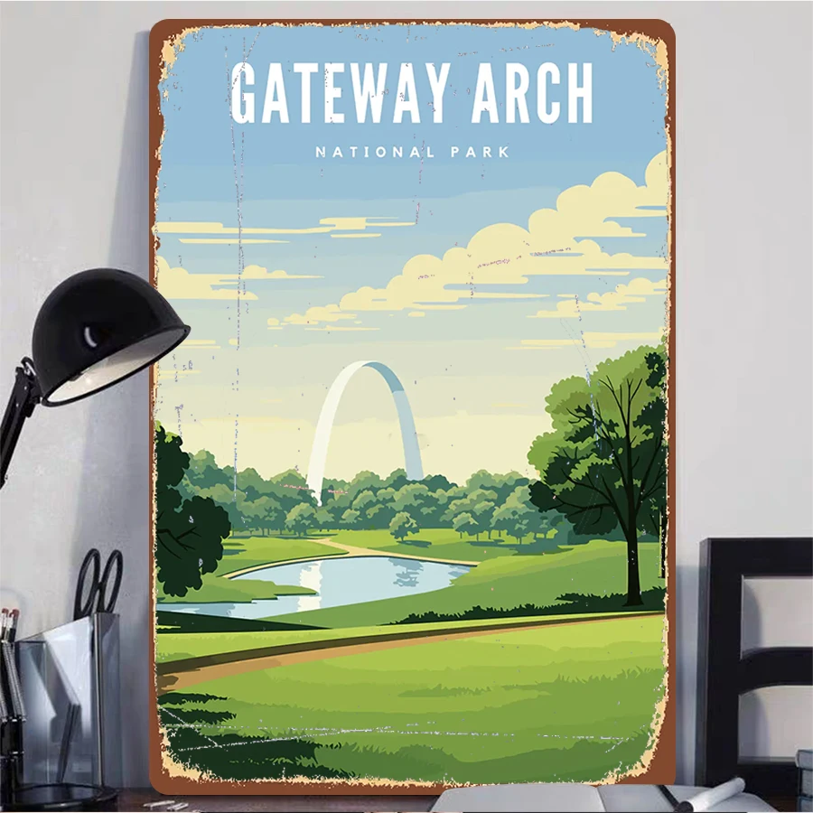 Gateway Arch National Park Landscape Metal Wall Art St Louis Landmark Decor for Home Office