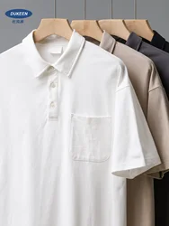 DUKEEN 260G Heavyweight Men's Polo Shirts 100% Cotton 2024 Summer Short-Sleeve White Pocket T Shirts Golf Wear Men's Clothing