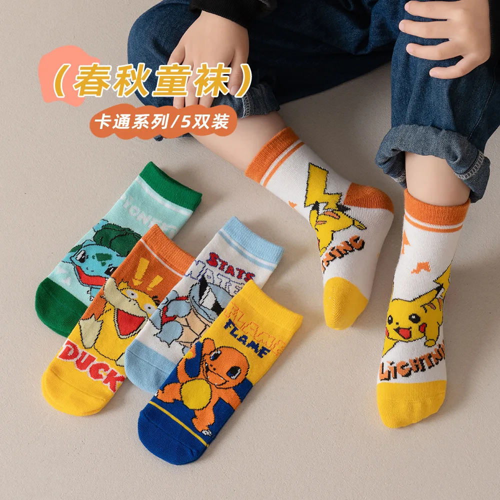 

5 Pairs Pikachu Kids Socks Kawaii New Summer Cartoon 1-12 Years Old Children Short Cotton Sock for Girls and Boys Gifts