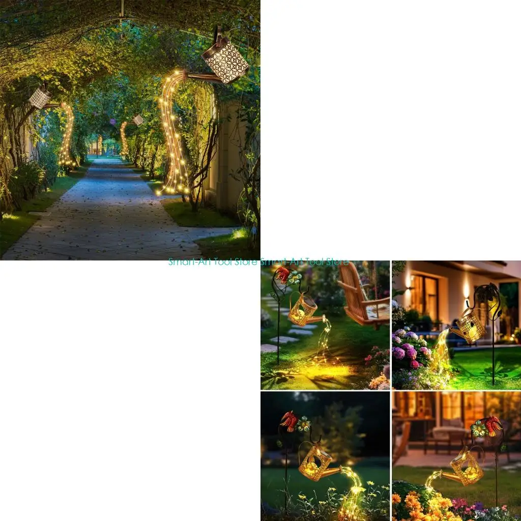 E1PB Solar Energy Watering Can Lamp Waterproof Design Automatic Night Lighting Durable Iron Garden Decoration For Lawn Pathway