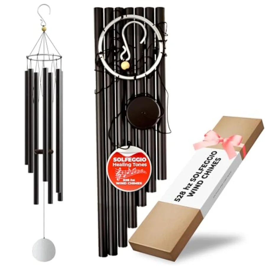 

Ветряные колокольчики для улицы и дома, 44 дюйма, 528 Гц, звуки сольфеджо для исцеления, черные