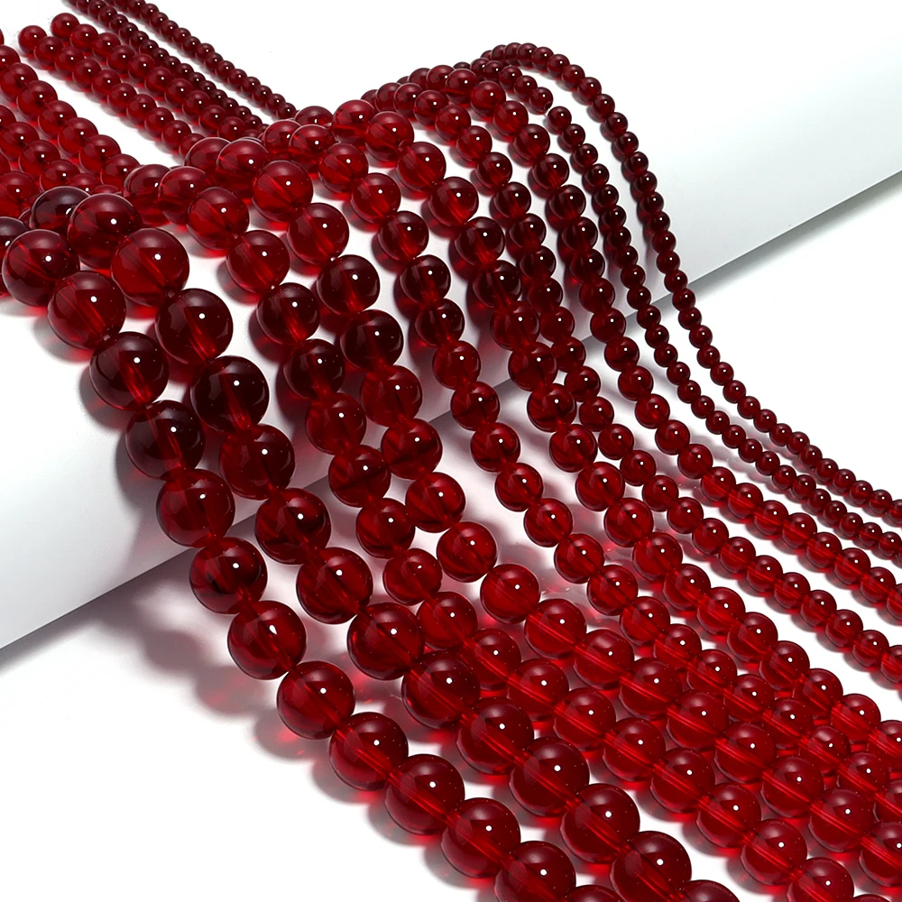 1 Strand Red Glass Beads 4/6/8/10/12mm Round Crystal Loose Spacer Bead for Jewelry Making Stuff DIY Necklace Bracelet Wholesale