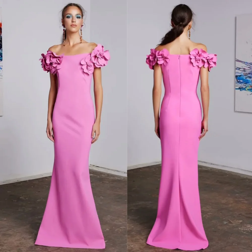 Customized  Jersey Flower Draped Pleat Graduation Mermaid Off-the-shoulder Bespoke Occasion Gown Long Dresses