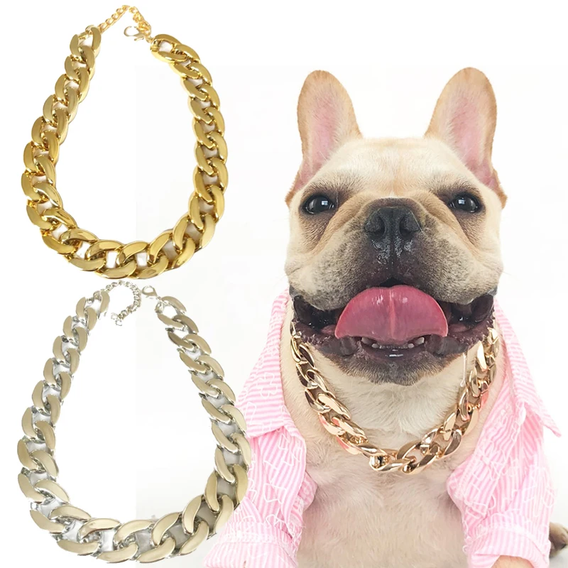 New Plastic Punk Gold Small Dog Chain Teddy French Bulldog Necklace Silvery/Golden Pet Accessories Dogs Collar