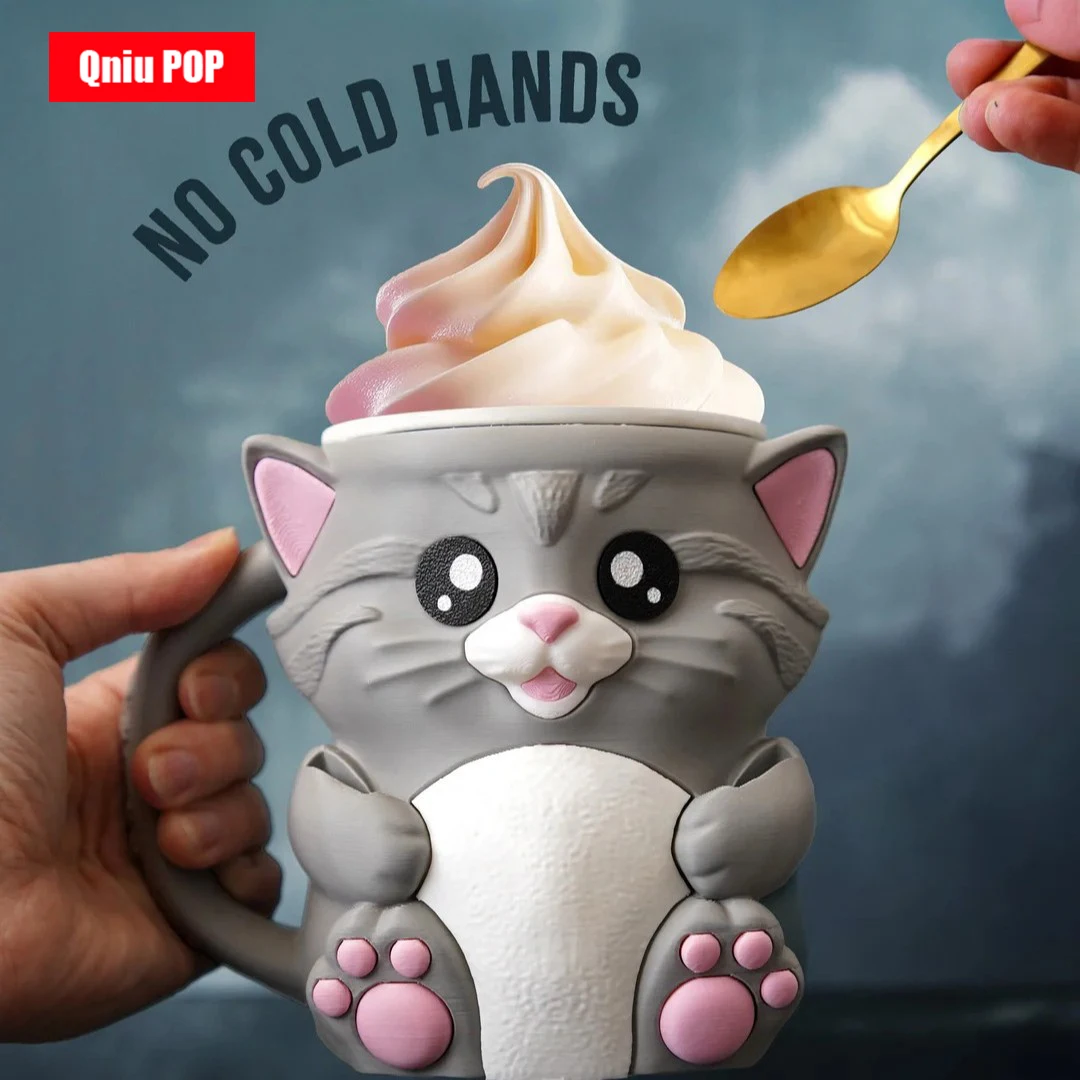 3D Printed Antifreeze Cup Scottish Highland Cow Ice Cream Cup Cat Ice Cream Pint Holder