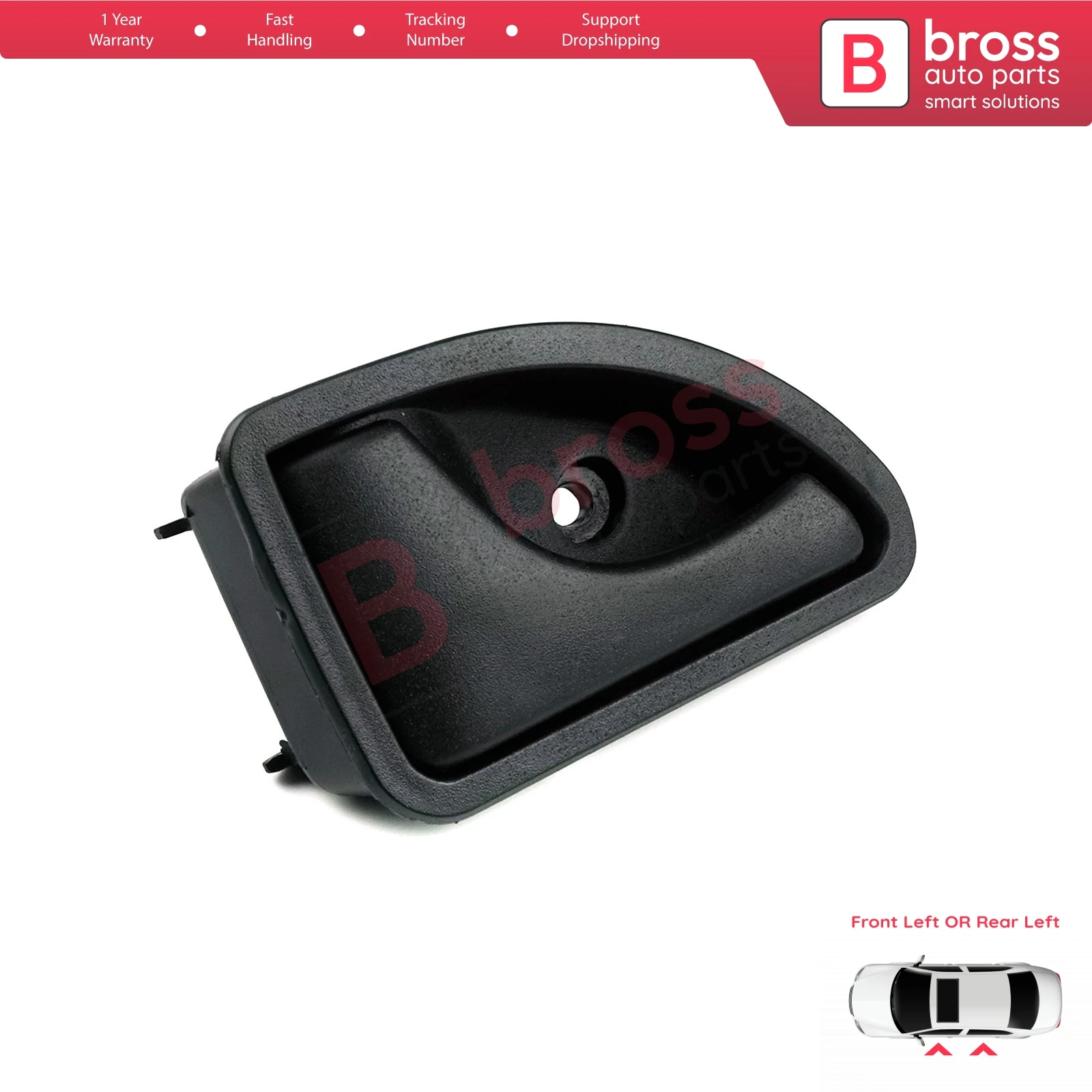 Bross BDP90 Interior Door Handle Black Front or Rear Left Doors:7700309313 For Renault Kangoo 1997-2007, Twingo 1993-2007