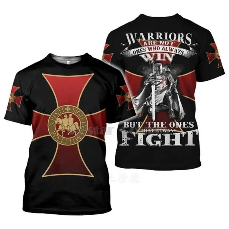 

Templar New Crusader 3D Harajuku Print Men Fashion Warrior Casual Crew Neck Short Sleeve T-shirt Top Retro Street Hip Hop Summer