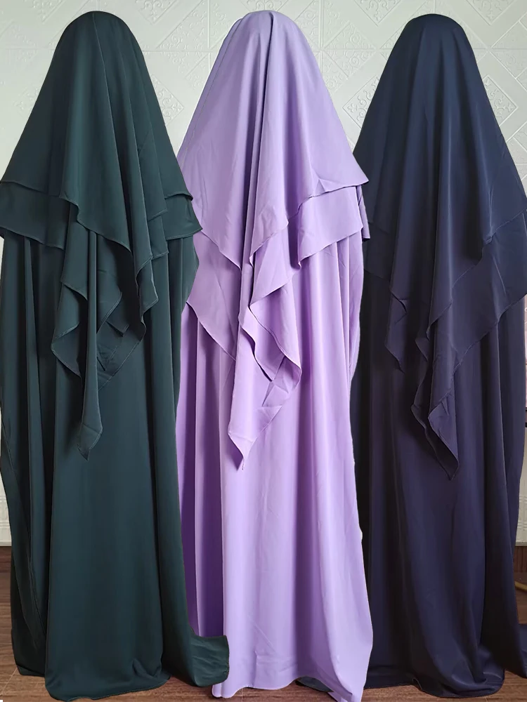 Eid Abaya Dress for Woman 2 Piece Set +Long Khimar Niqab Ramadan Women Prayer Party Arabic Robe Caftan Vestido Kaftan