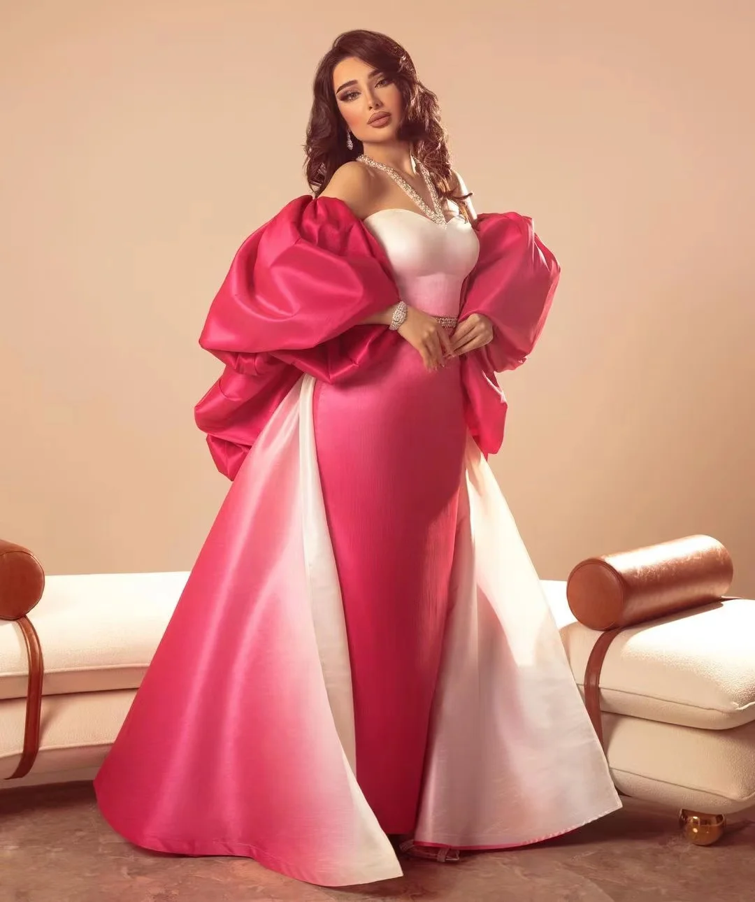 دبي ملابس نسائية بفتحة جانبية فساتين لحضور الحفلات الموسيقية مطرز برقبة رسن المملكة العربية السعودية فساتين المشاهير بأكمام منتفخة فستان سهرة رسمي #5