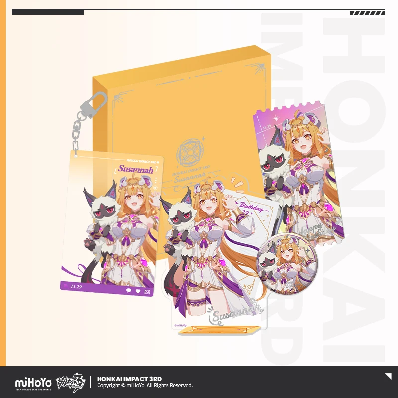 Anime Honkai Impact 3 Susana Theme Cosplay Birthday Gift Box Stand Model Set Acrylic Pendant Keychain Badge Laser Ticket