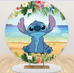 Customized Round Circle Fabric Backdrop with Elastic Disney Lilo & Stitch Theme Birthday Party Background Decorations Supplies