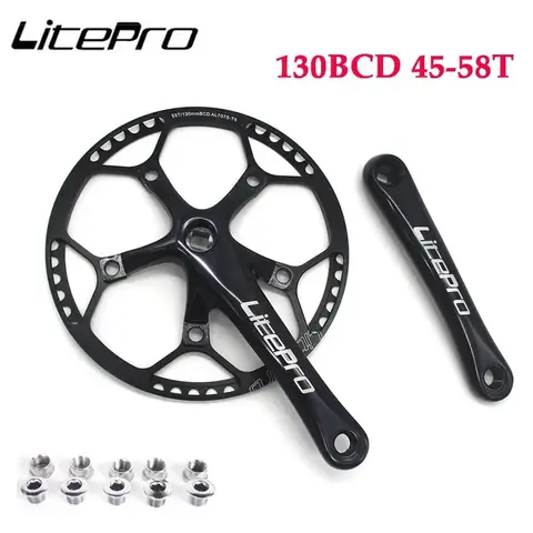 Litepro 알루미늄 합금 접이식 자전거 크랭크셋, 로드 바이크 크랭크셋, 45T, 47T, 53T, 56T, 58T, 130 BCD, 130BCD