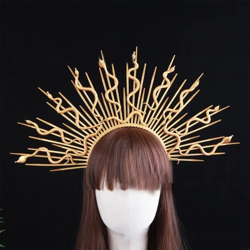 U4LE Diadema con serpiente Gorgona, diadema con púas, accesorio juego roles para eventos temáticos