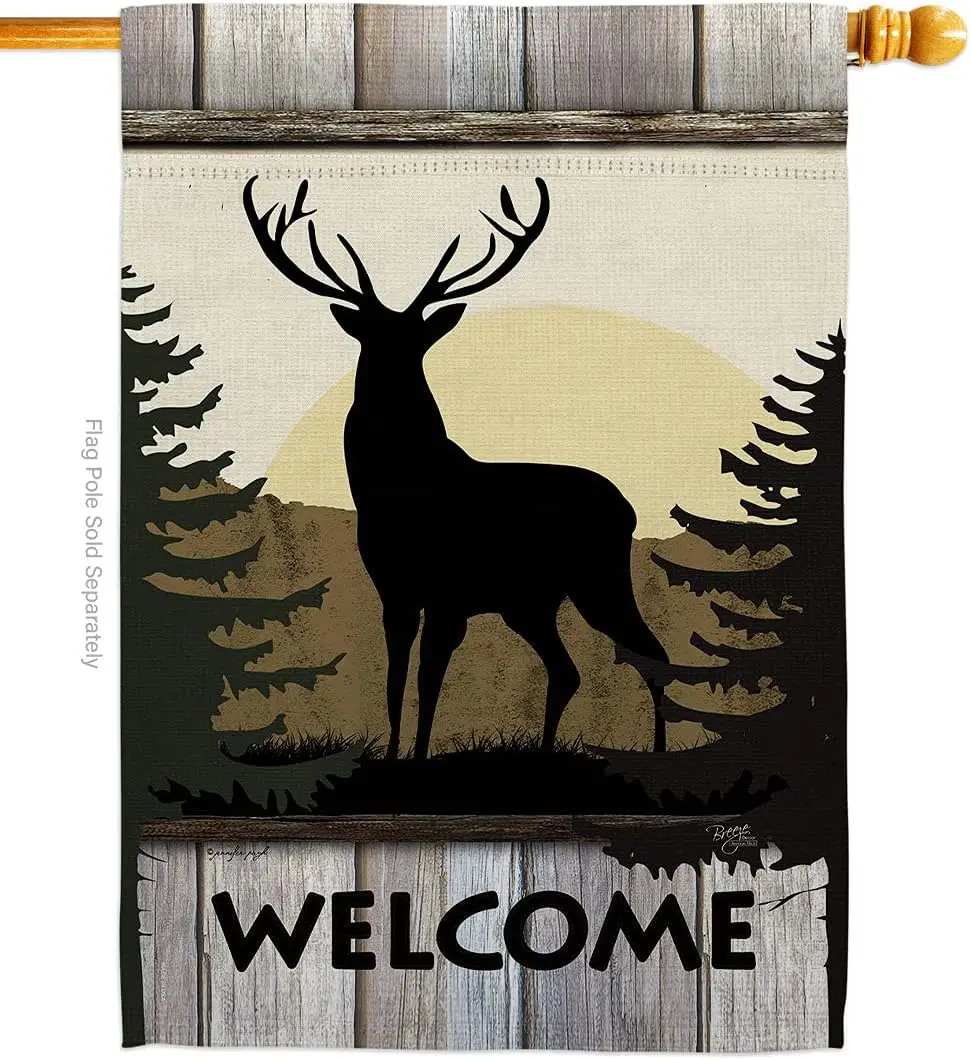Breeze Decor Welcome Deer Nature Wildlife Decorative Vertical Garden Flag, 28