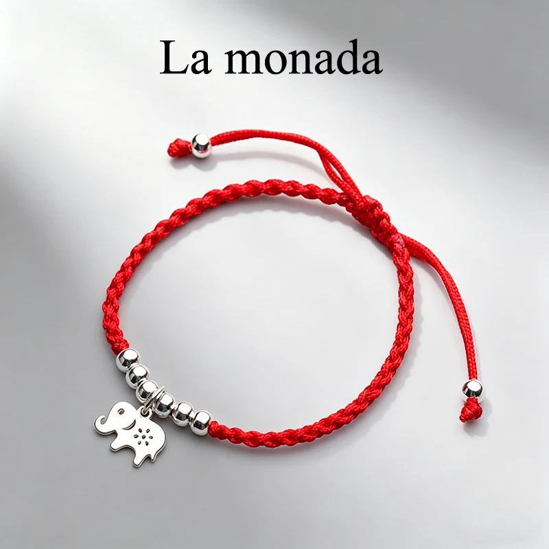 925 Sterling Silver Elephant Charm Red String Bracelet for Women Adjustable Handmade Lucky Red Thread Rope Bracelet Dainty Jewel
