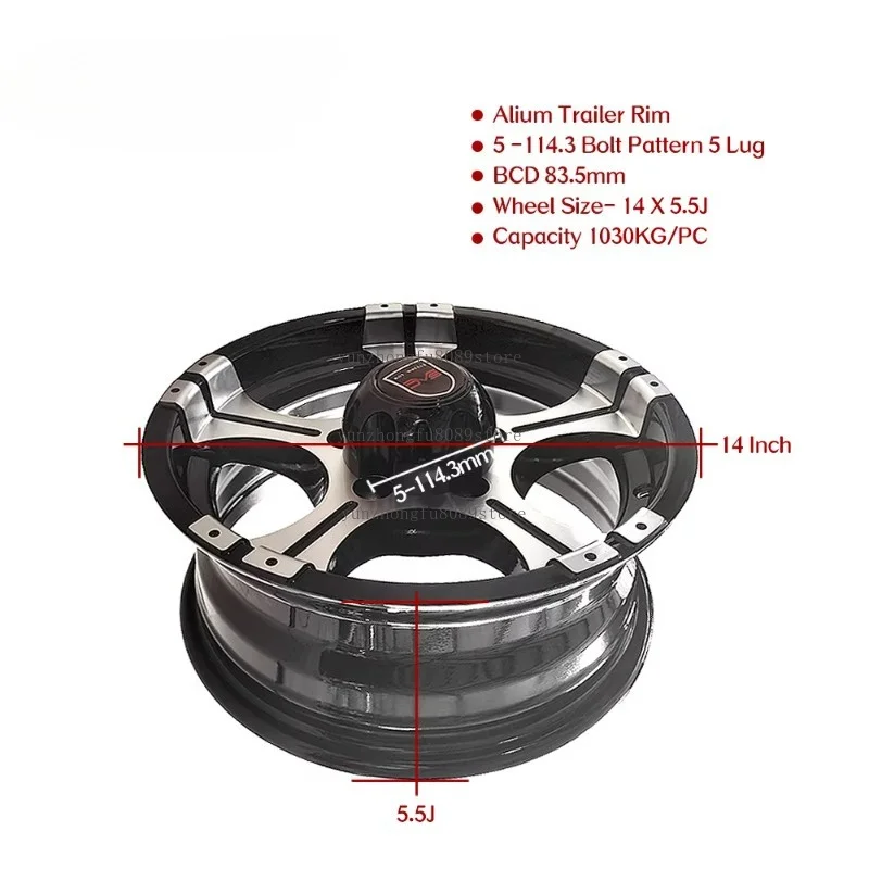 14 Inch×5.5J Aluminum Trailer Rim, 5-114.3 Bolt Pattern 1030KG Capacity Wheel for Caravan Boat R  V Camper Parts