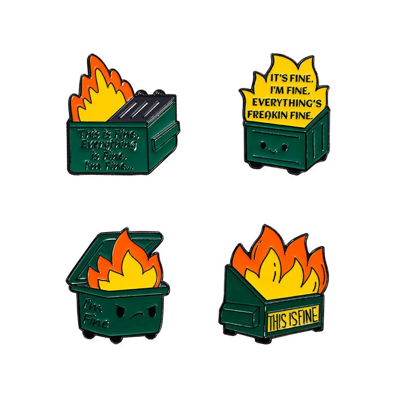 fire in trash can enamel Pins Brooches Decoration label jewelry Badges For bag Clothes Backpack accessories DIY gift