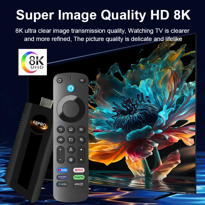 MX10 F8PRO عصا التلفاز الذكية Android14 ATV RK3528 1080P HD TV box 2.4/5G WiFi TV استقبال لمشغل الوسائط Google YouTube Netflix