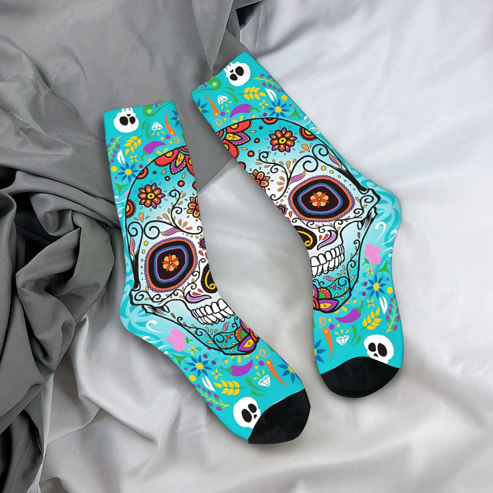 

Красочные цветочные и религиозные мексиканские женские носки с сахарным черепом, чулки для отдыха, мужские теплые мягкие спортивные носки, осенние нескользящие носки