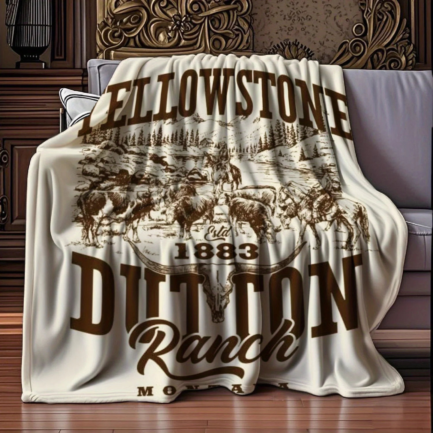 Personalized Yellowstone Dutton Ranch Blanket Name Western Art Soft Fleece Throw TV Show Fan Gift Home Decor Cowboy Theme