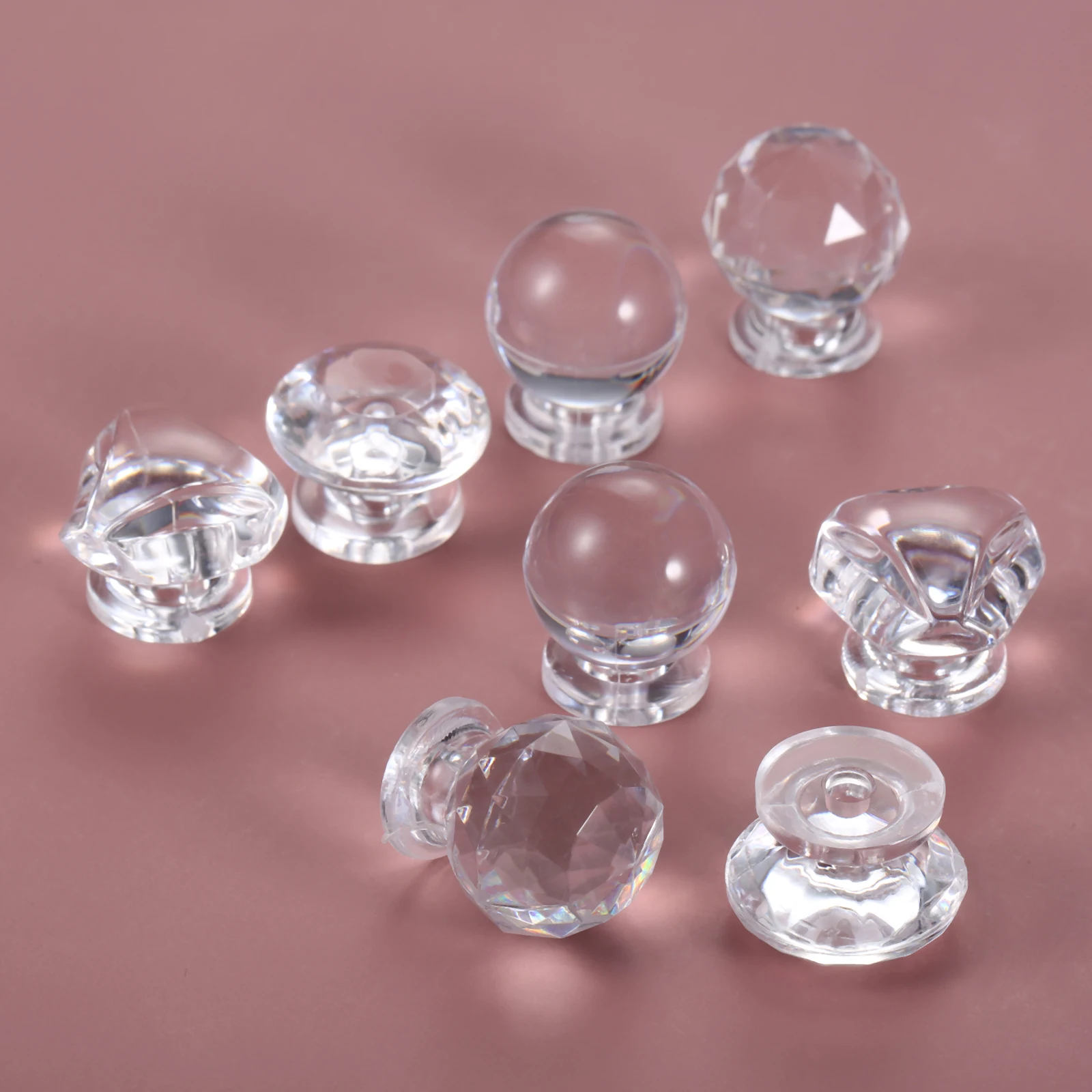 20pcs Clear Acrylic Handle Knob + Transparent Crystal Plastic Pull Triangular/Diamond/Spherical Decor Chest Dresser Box Drawer