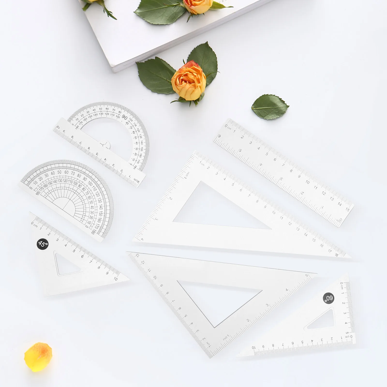 مجموعة مسطرة الرياضيات الهندسية مكونة من 8 قطع منقلة بلاستيكية شفافة ومستلزمات طلاب التعلم في الفصل الدراسي #6