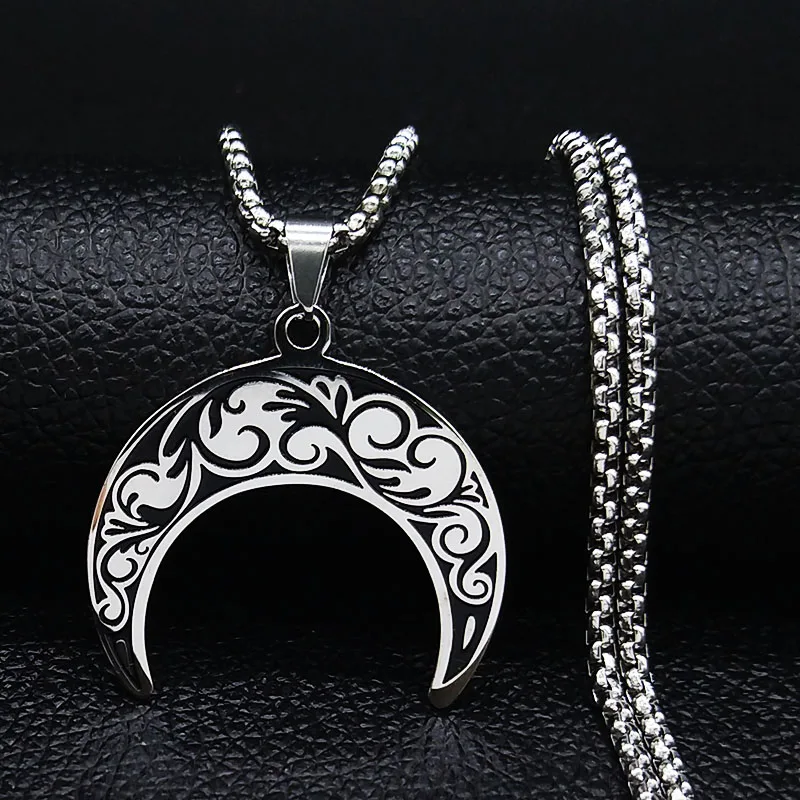 2024 Fashion Flower of Life Moon Stainless Steel Necklace for Women Silver Color Necklaces Pendants Jewelry colgantes N591S02