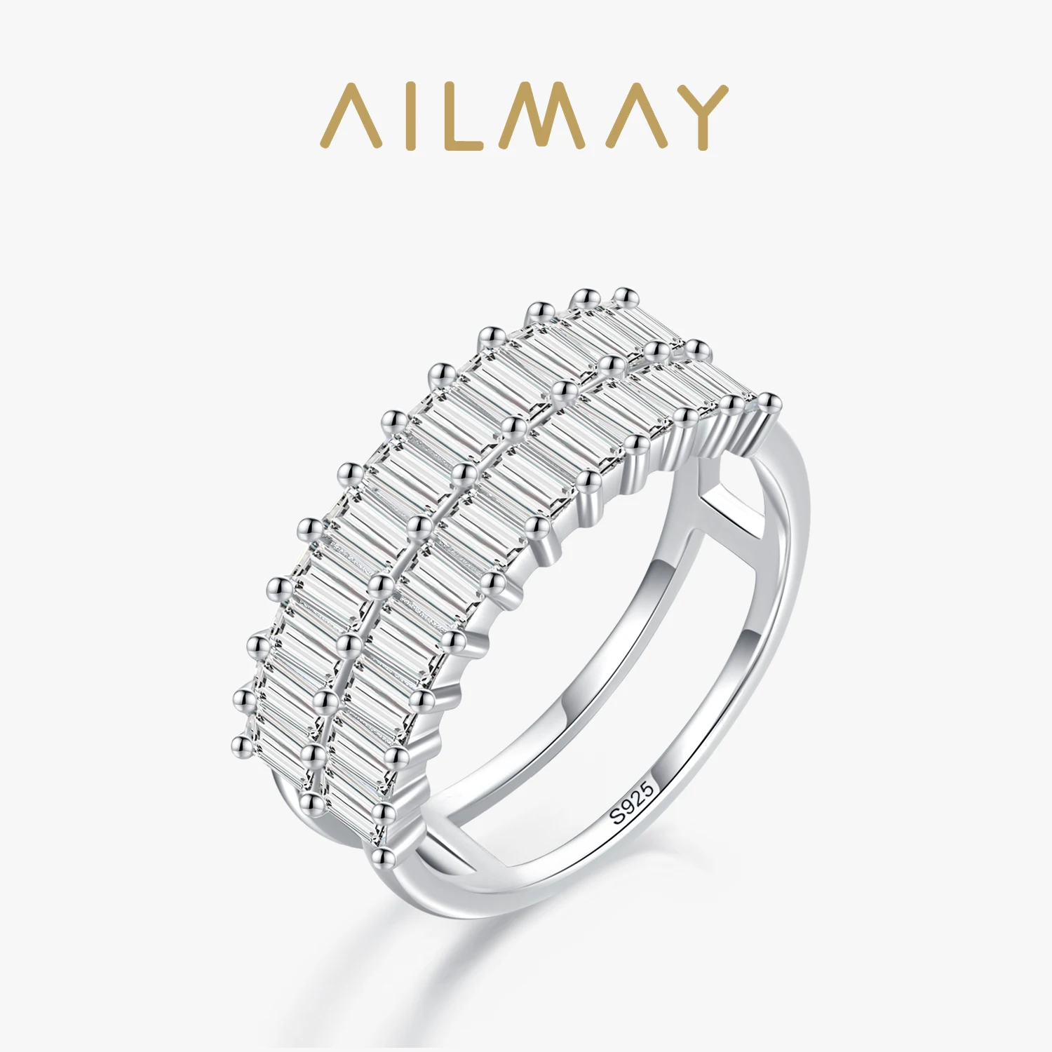 Ailmay 2021 New Genuine 925 Sterling Silver Luxury AAAAA CZ Rectangle Sparkling Rings For Women Wedding Engagement Fine Jewelry