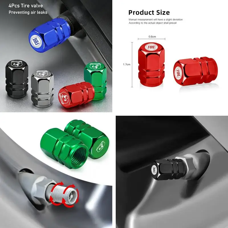 4Pcs 3D Metal Car Tire Valve Stem Caps Wheel Dustproof Covers For Fiat 500 500X 500L Panda Tipo Abarth Auto Wheel Accessories