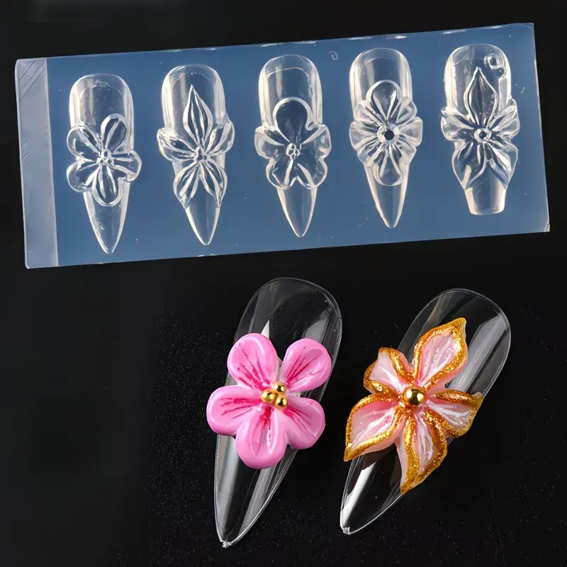 Molde de silicona 3D para flores de uñas, pétalos de lirio e hibisco, plantilla para tallar, esténciles para esmalte en gel, decoración de manicura primavera/verano 4