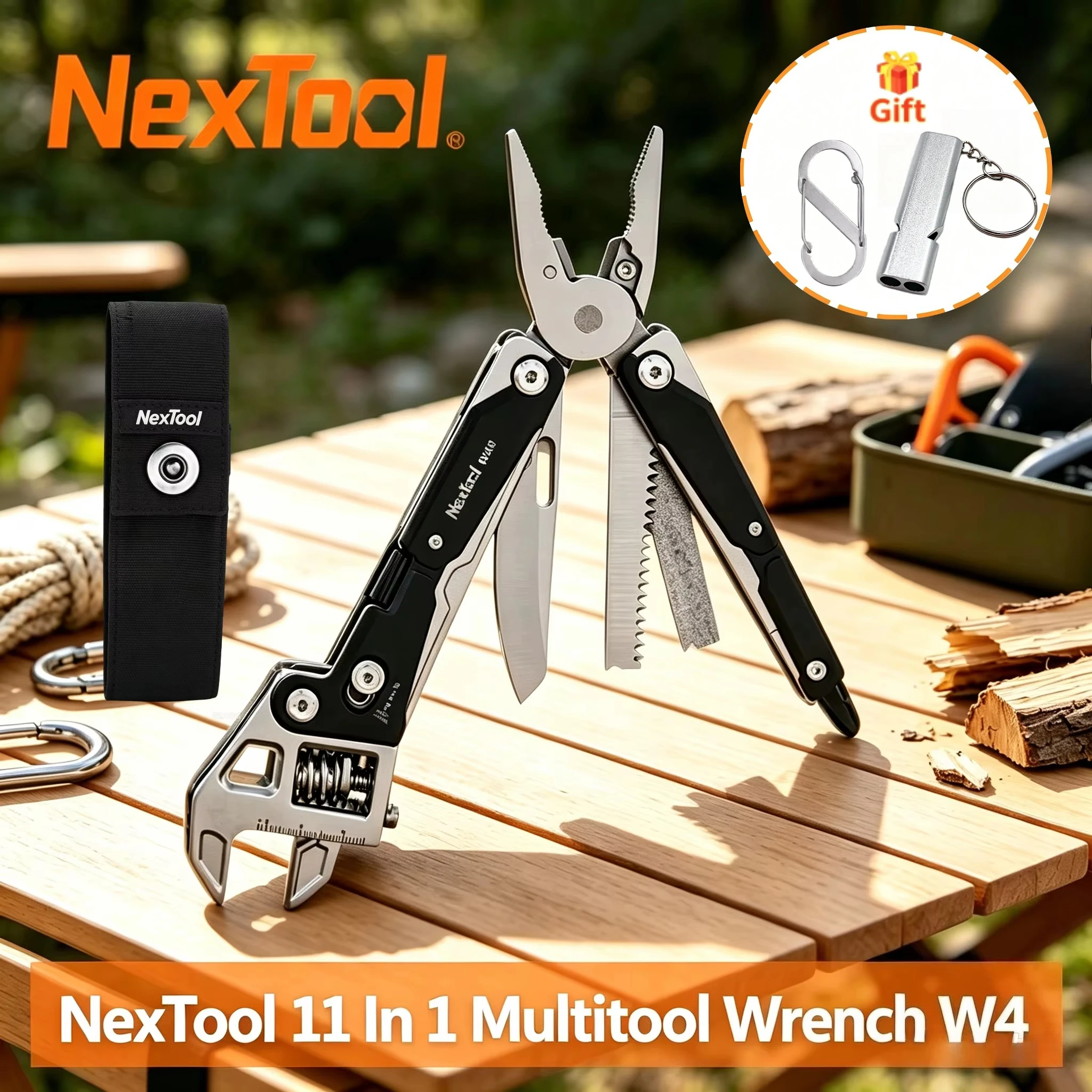 NexTool Multitool Wrench W4 11-In-1 Adjustable Wrench Pliers Folding Knife Hand Tools Screwdriver Wooding Saw Wood Working Tools