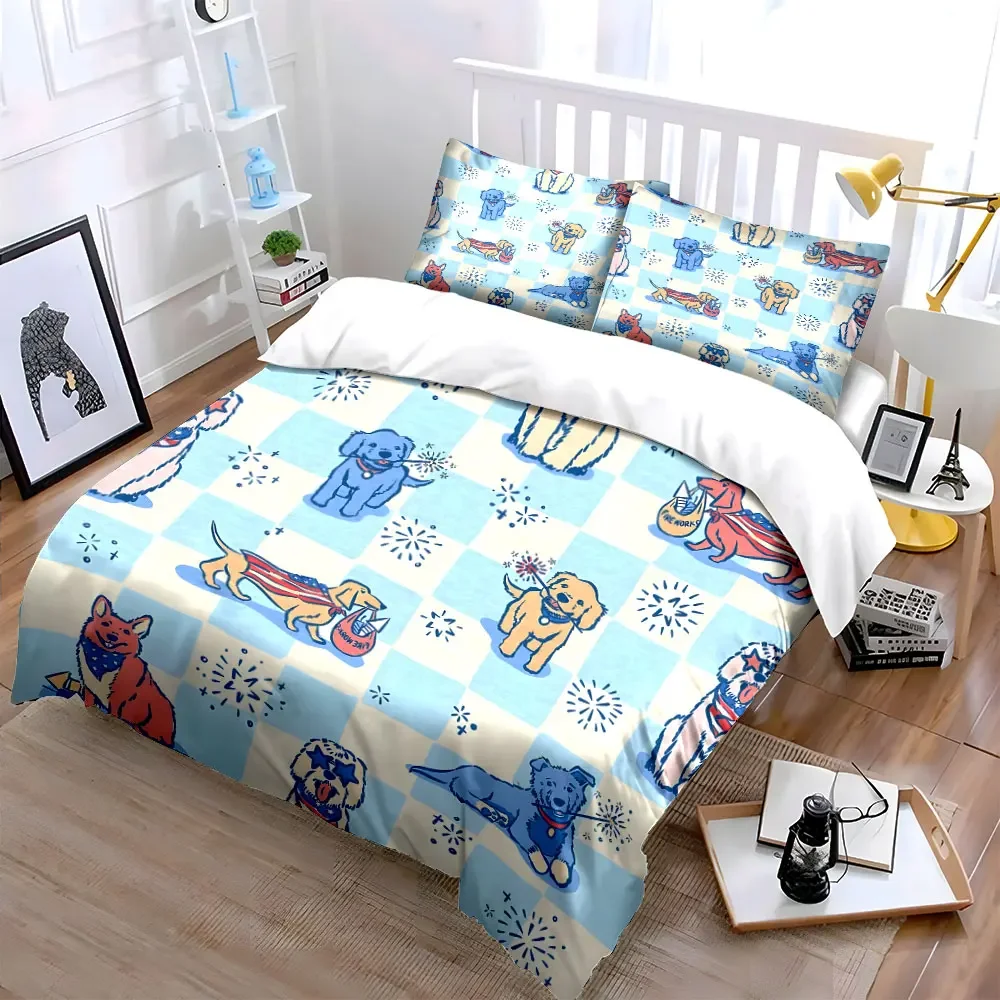 Patriotic Dog Party Set Multiple sizes kid's and adults' bedroom Exquisite 3PC bedding set, gift