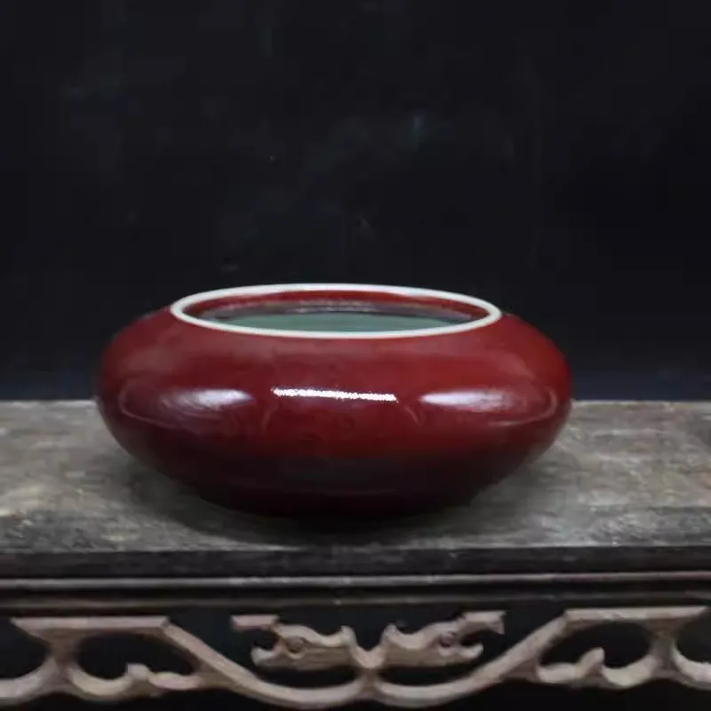 Chinese Red Glaze Porcelain Brush Washer Brush Pot Qing Qianlong 4.41 inch