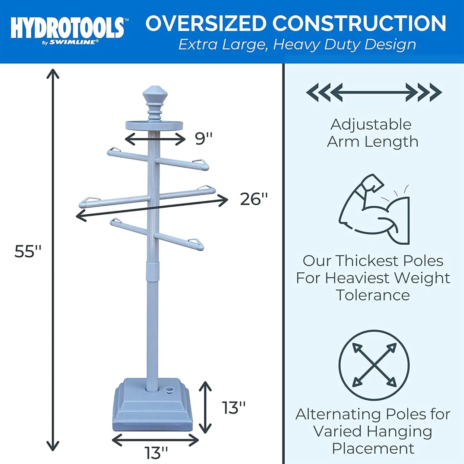 HYDROTOOLS BY SWIMLINE 89033 Premium Free Standing portasciugamani a bordo piscina regolabile