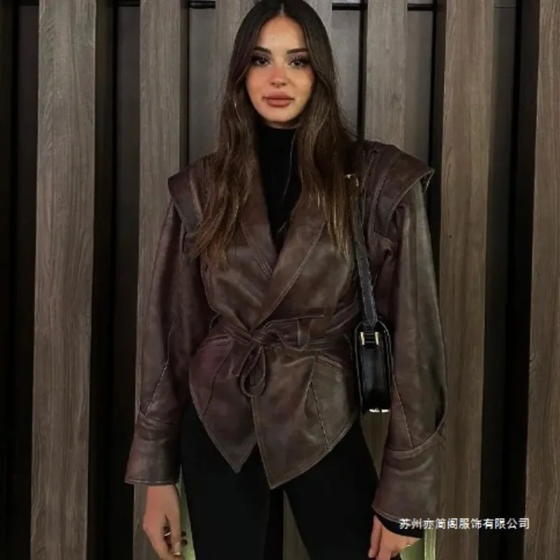 High Fashion Outcoat Women's Clothing American Retro Casual Faux Leather Jacket Street Trendsetter PU Leather Versatile Jacket