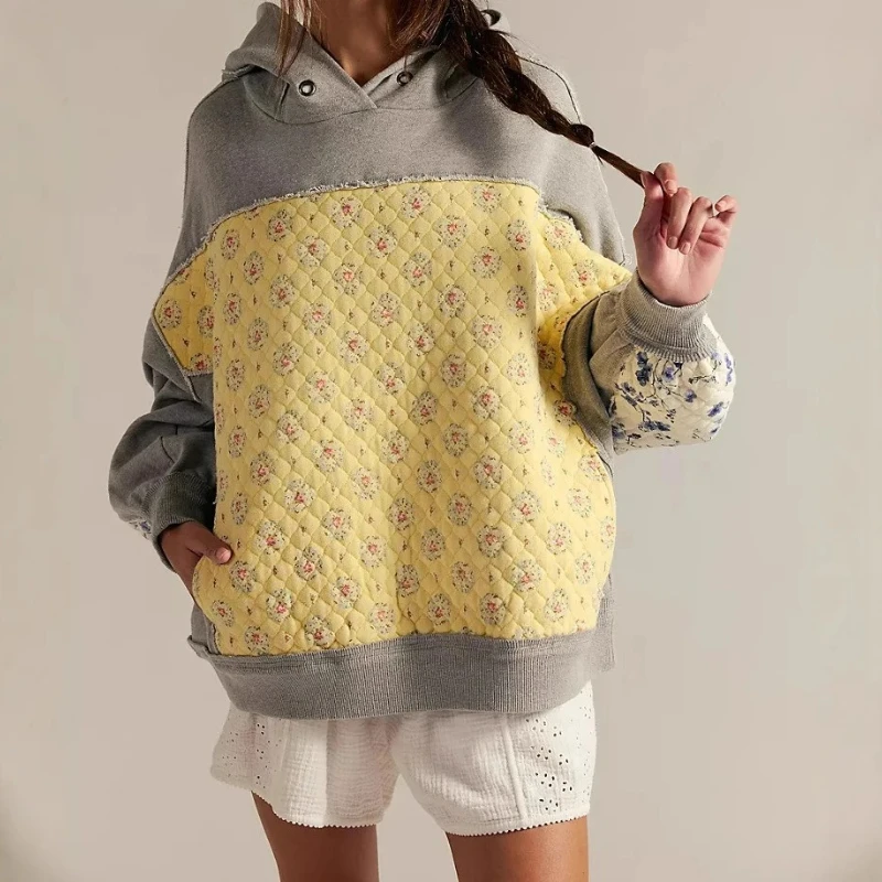 

2025 Autumn and Winter New Women's Hoodie Embroidered Splicing Sweatshirt Hoodie Casual Top for Women