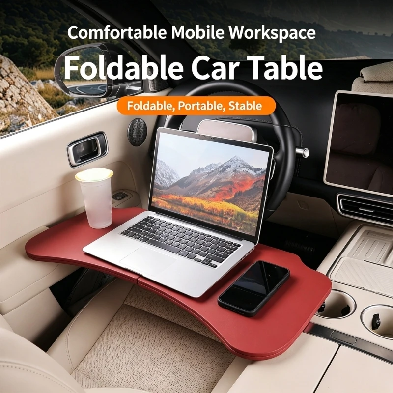 Car Eating Tray with Rounded Board and 2-Panel Design for Meals or Reading While the Vehicle Parked X37F