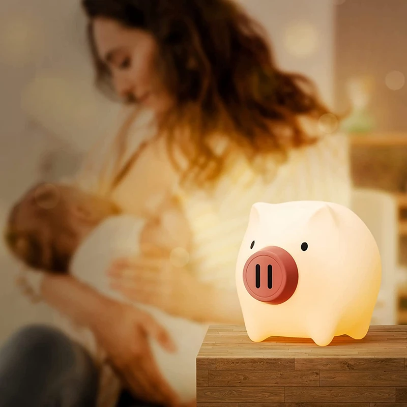 Kawaii Silicone LED Night Light, Dimmable Baby Night Light, Lâmpada de Noite Infantil Animal com Temporização, Candeeiro de Mesa Recarregável