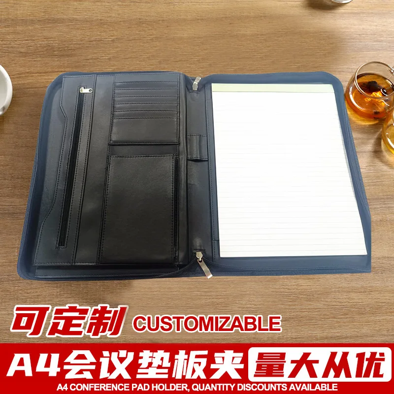 A4 Business Manager Folder in PU Leather, Multi Pocket Document Organizer for Contracts and Meeting Notes, Portable Conference