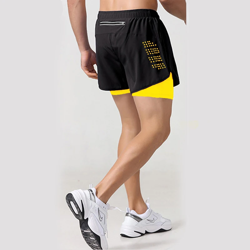 Pantalones cortos para correr para hombre, ropa deportiva 2 en 1 de entrenamiento, de doble cubierta, para playa, trotar, gimnasio, 2024