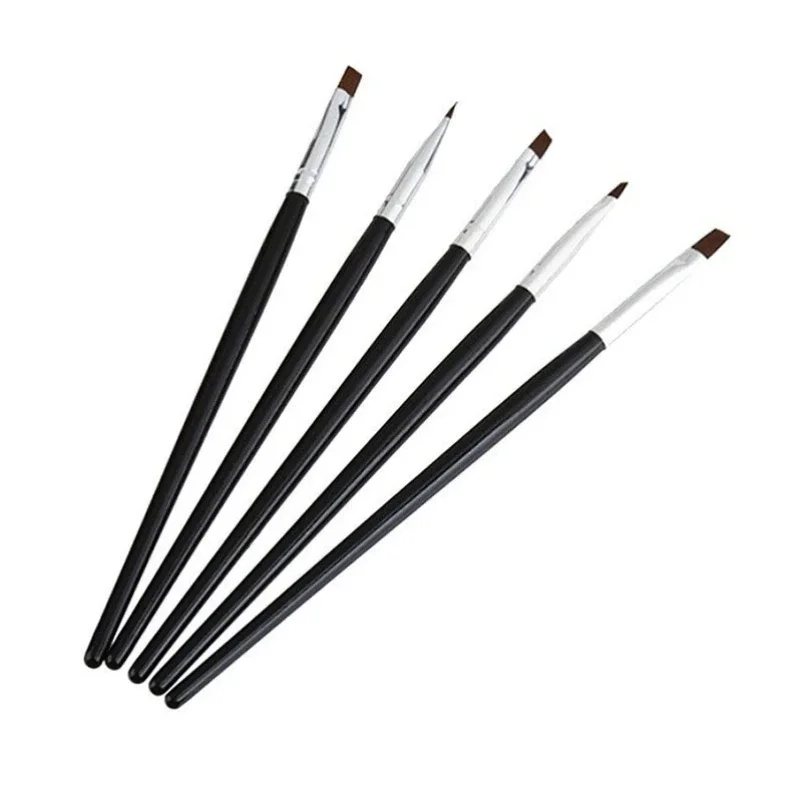 Cabeça chata Pintura Escovas Kit Set, Desenho Pen, Acrílico Escovas Gel UV, Nail Art, DIY Manicure Tool, 5 Tamanhos