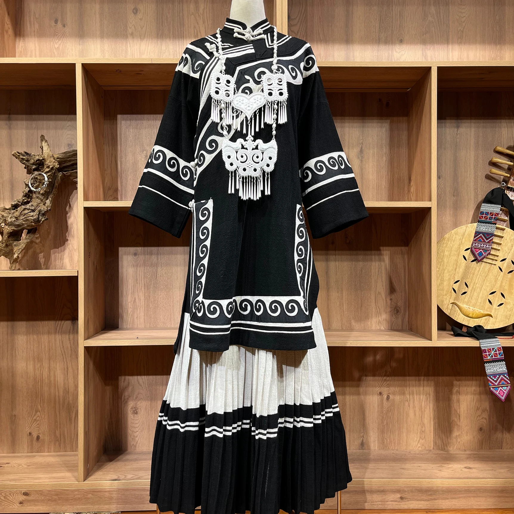 Angka Sinomax Ethnic Yi Improved Long Black Women's Clothing Ethnic Style Chinese Style Clothing Dance Costume Featured Clothing