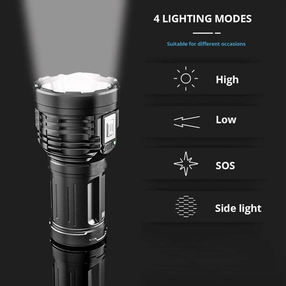 Burst Bright 8 Core P900 LED Flashlight Strong Light Rechargeable Torch Super Bright With COB Lamp Multifunction Camping Lantren