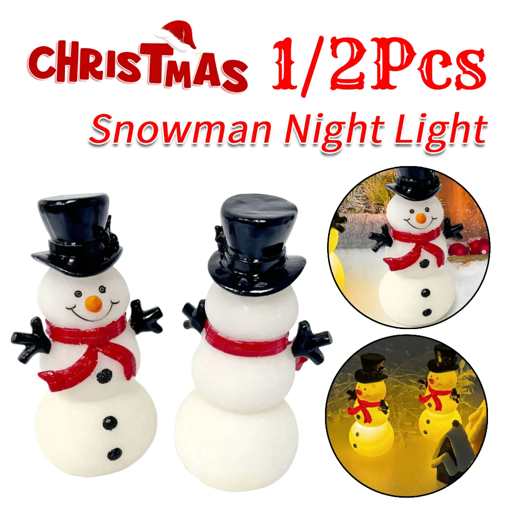 ตุ๊กตาหิมะคริสต์มาส 1/2 ชิ้น ของตกแต่งไฟกลางคืน ใช้แบตเตอรี่ ของประดับตกแต่งเทศกาลคริสต์มาส สำหรับงานปาร์ตี้ สวนกลางแจ้ง ของขวัญ