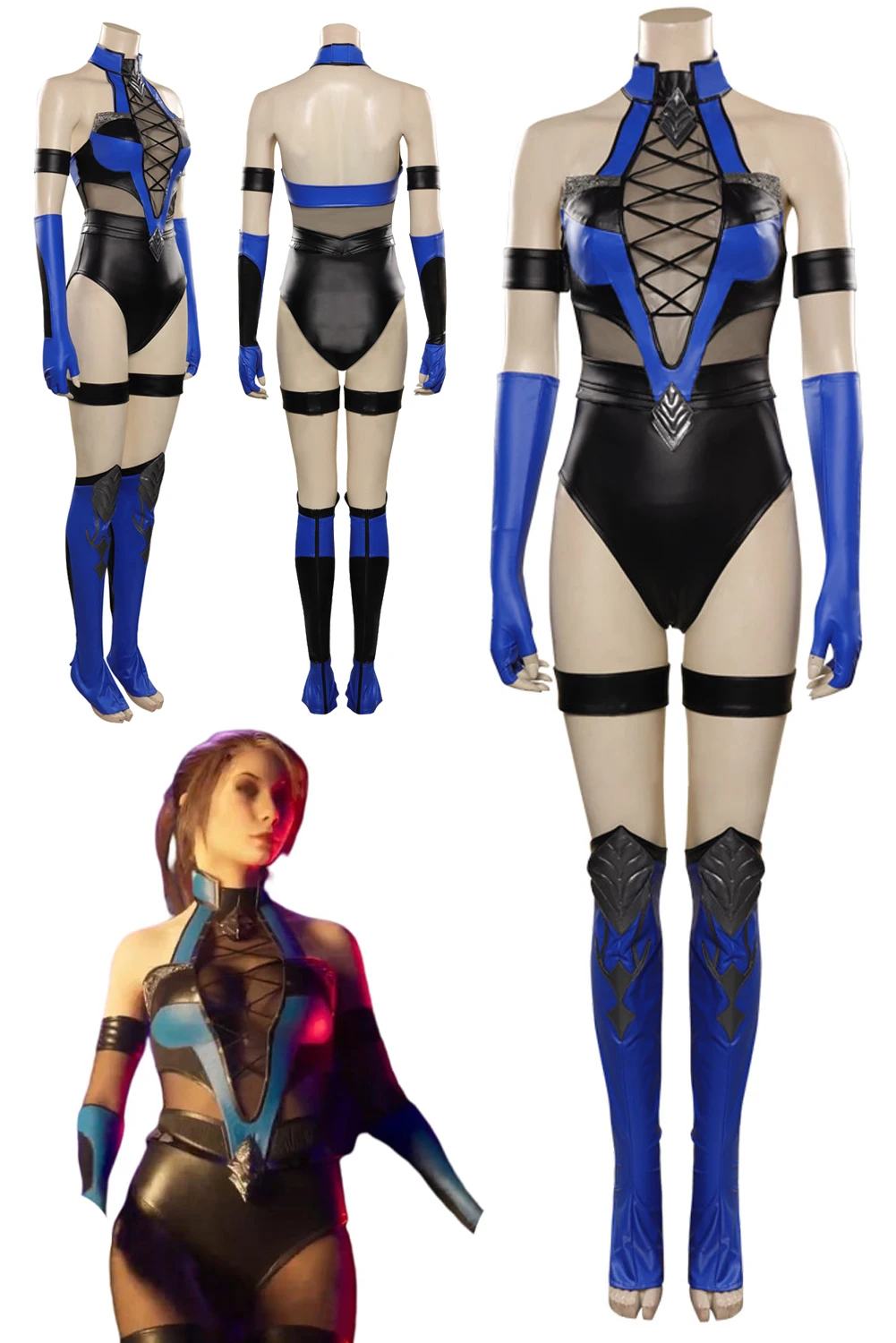 

Fantasy Kitana Cosplay Sexy Bodysuit Game Mortal Kombat Costume Women Halloween Party Clothes For Ladies Role Play