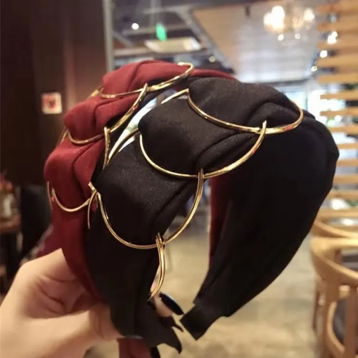 Opaska do włosów w stylu koreańskim Glam, 1 sztuka, szeroka, materiałowa, vintage, metalowy pierścień, elegancka, wygodna na cały dzień, opaski dla kobiet.