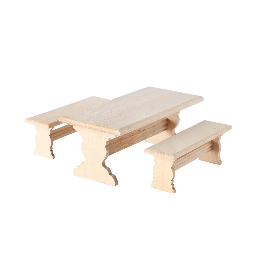 1/12 Dollhouse Miniature Wooden Table Chair set Mini Furniture Model Toy for Doll House Accessories Decoration ob11